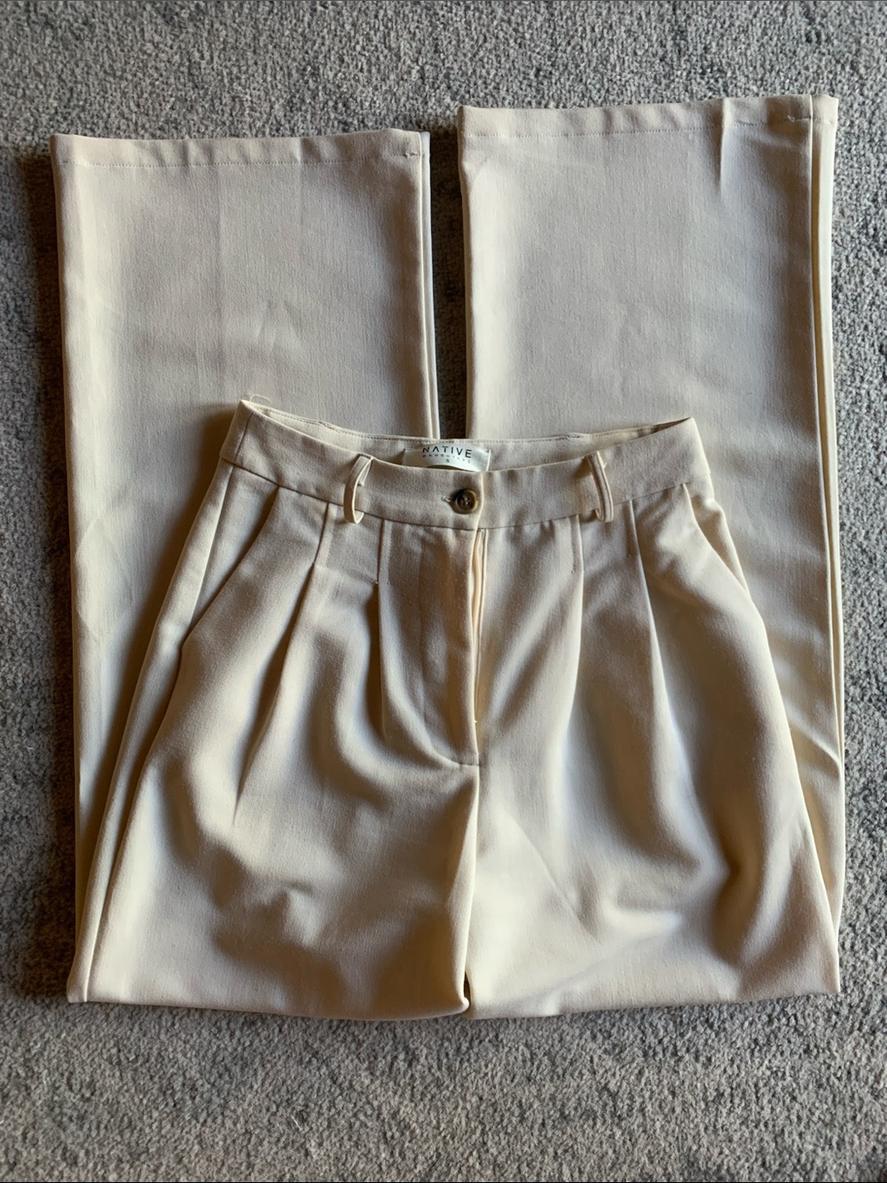 Cream High-Waist Pleated Trousers